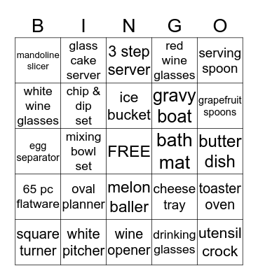 Wedding Shower Bingo Card