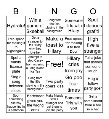 Hilary's Birthday Bingo Card