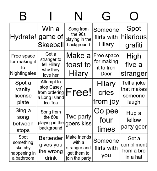 Hilary's Birthday Bingo Card