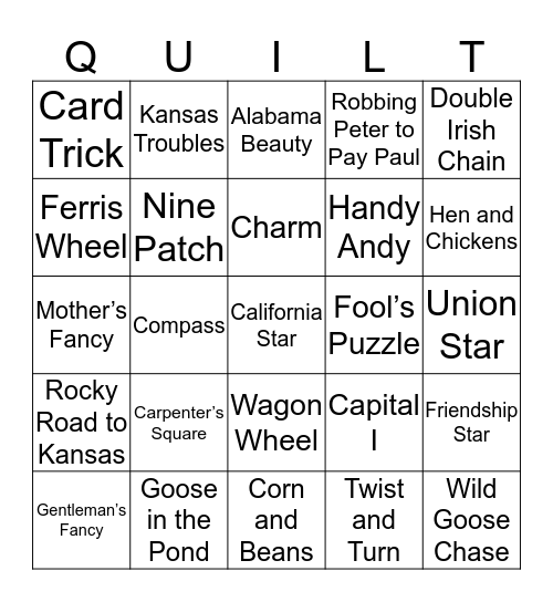 Quilt Block Bingo Card