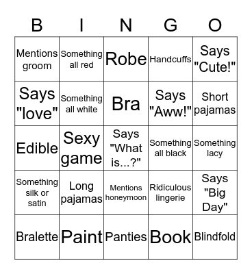 Bachelorette Party Gift Bingo Card