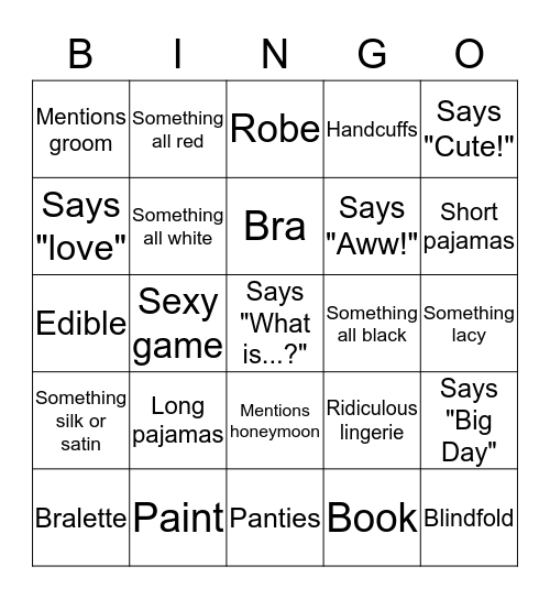 Bachelorette Party Gift Bingo Card