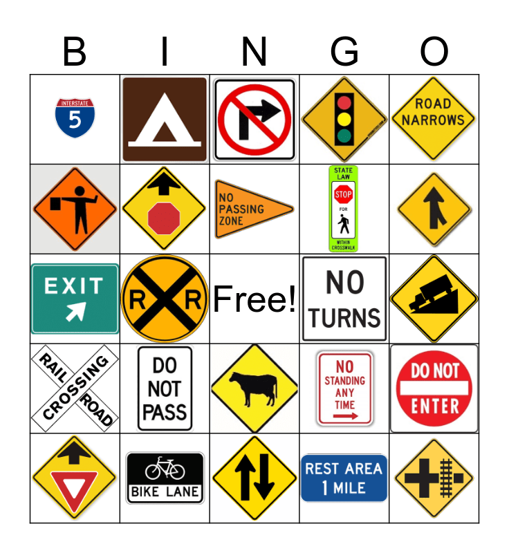 Road Signs Bingo Card