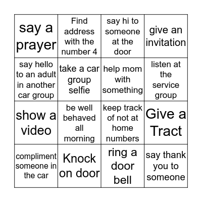 SERVICE BINGO Card