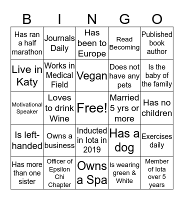 Epsilon Chi - Ice Breaker Bingo Card