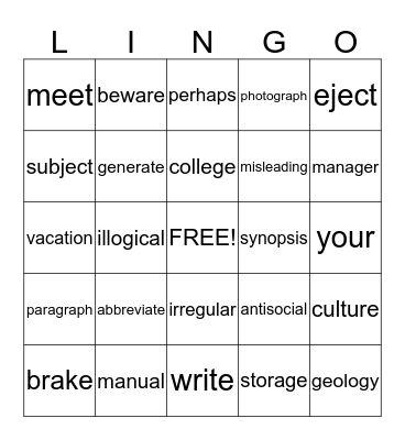 Untitled Bingo Card