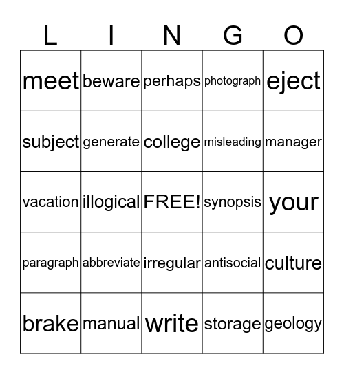 Untitled Bingo Card
