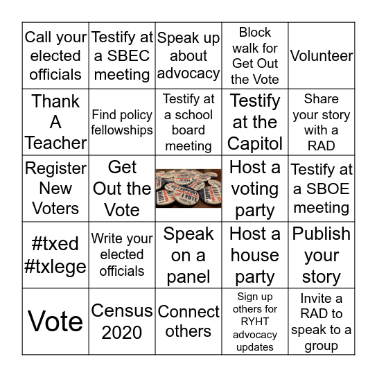 Advocacy Bingo Card