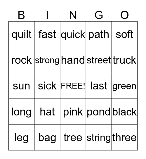 Spelling Words Bingo Card