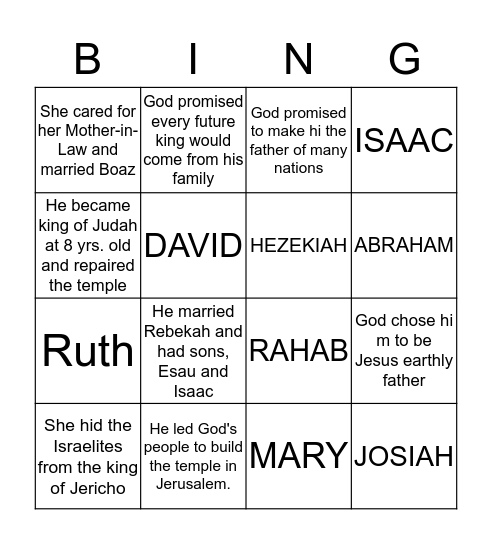 From Adam to Jesus Bingo Card