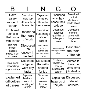 Career Bingo Card