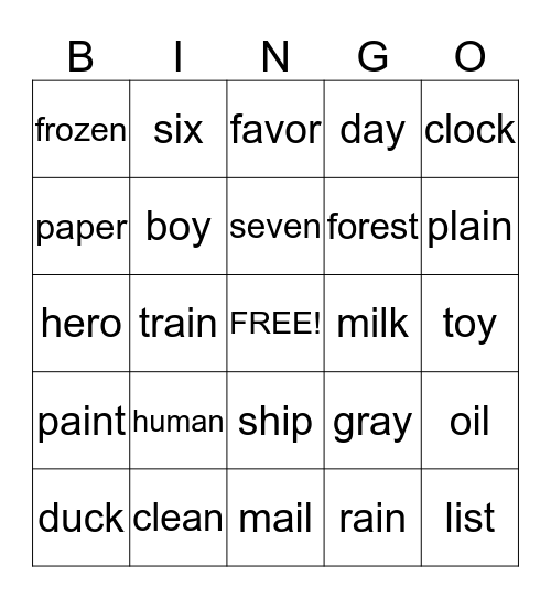 Spelling Words 2 Bingo Card