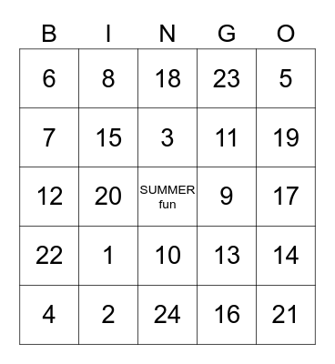 summer fun Bingo Card