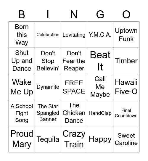 Pep Band Bingo Card