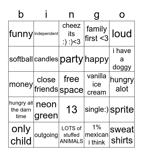 about makayla Bingo Card
