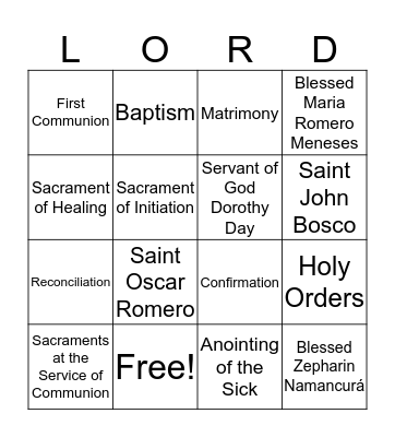 Religious Education Bingo Card