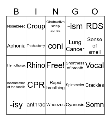 Respiratory System Bingo Card