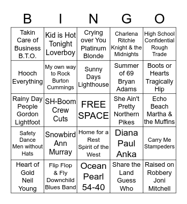 Canadian Bingo Card