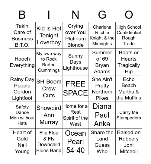 Canadian Bingo Card