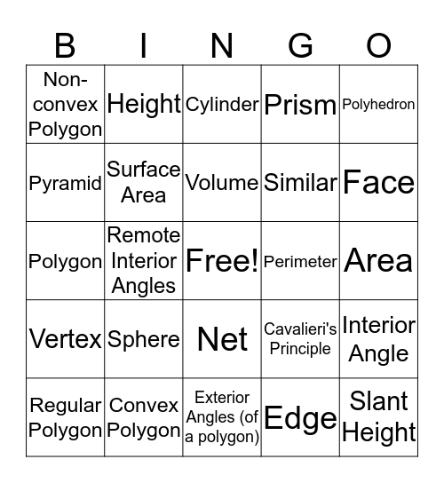 Unit 8 BINGO Card