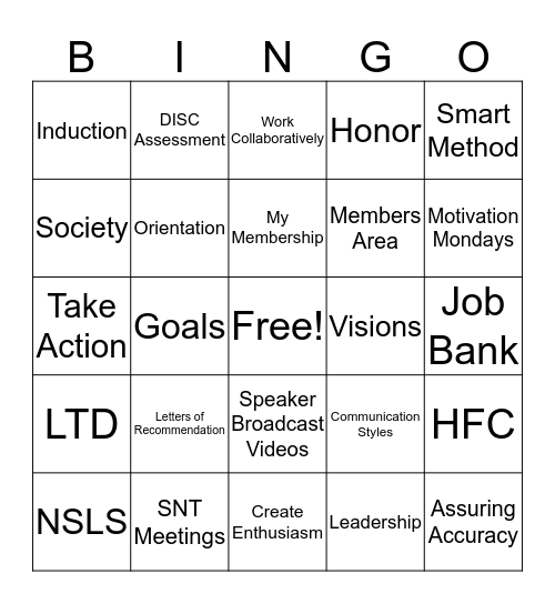 National Society of Leadership and Success Bingo Card