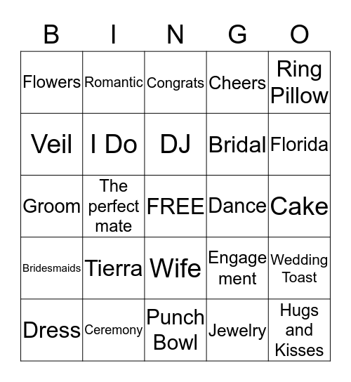 Sheryl's Bridal Bingo Card