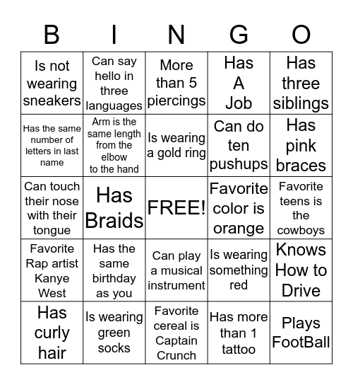 Untitled Bingo Card