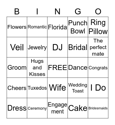 Sheryl's Bridal Bingo Card