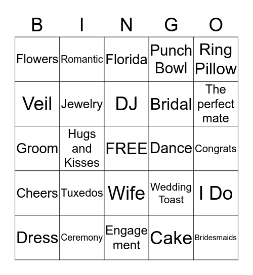 Sheryl's Bridal Bingo Card