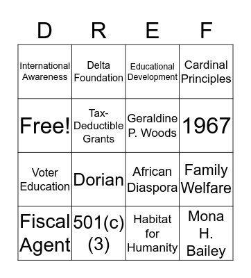 DELTA Bingo Card
