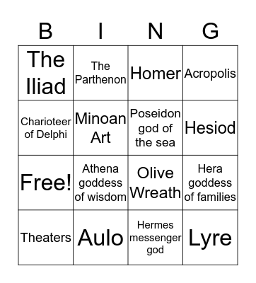 Ancient Greece Bingo Card