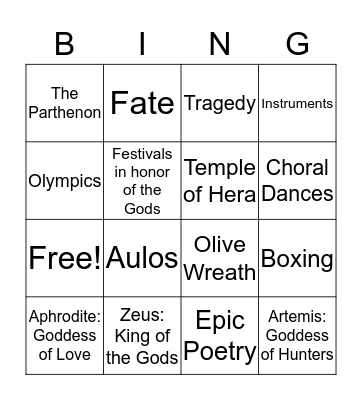 Ancient Greece Bingo Card