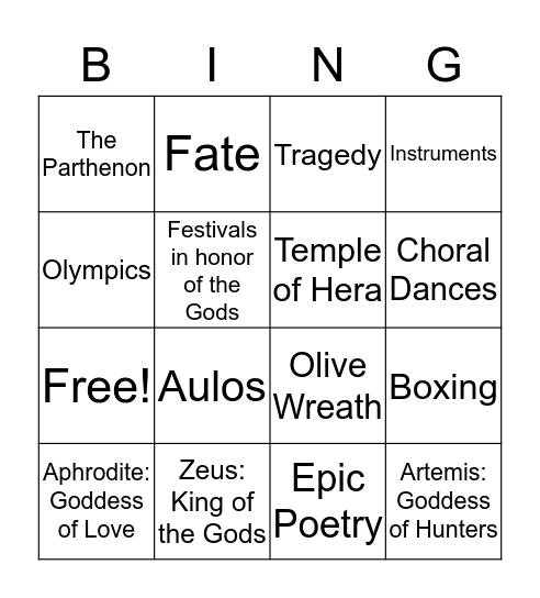 Ancient Greece Bingo Card