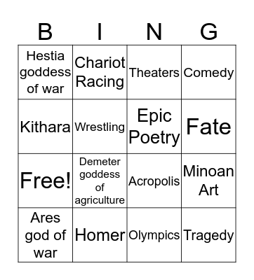 Ancient Greece Bingo Card