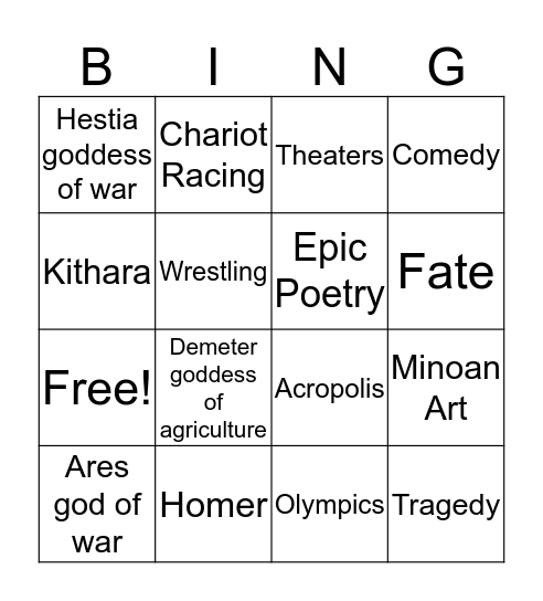 Ancient Greece Bingo Card