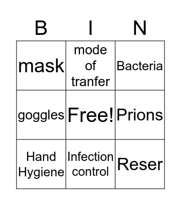 Infection Prevention and Control Bingo Card