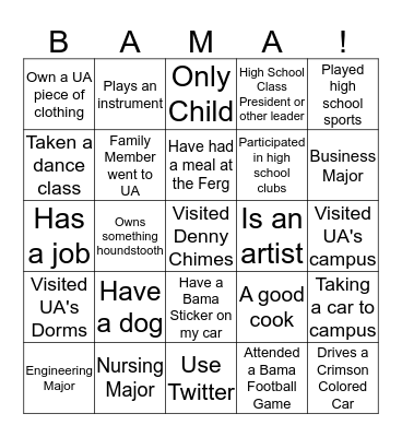 Roll Tide! Bingo Card