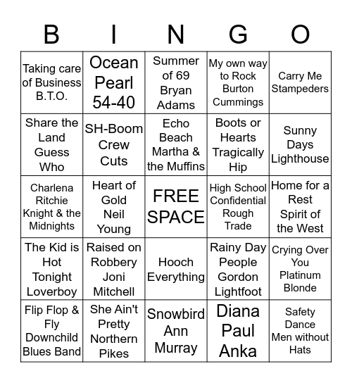 Canadian Bingo Card