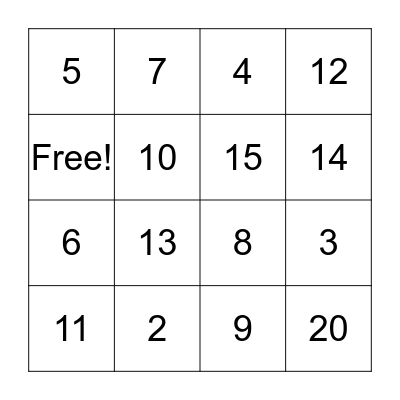 Fractions Bingo Card