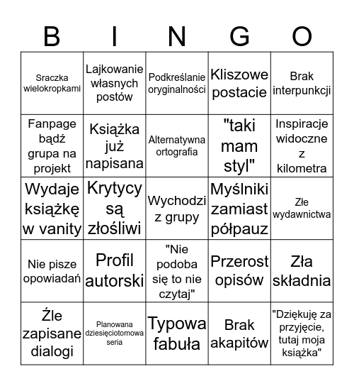 Conworldawka Rani Aspirujących Pisarzy Bingo Card