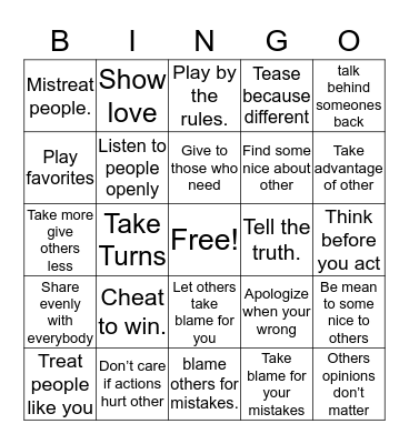 Just and Unjust Bingo Card