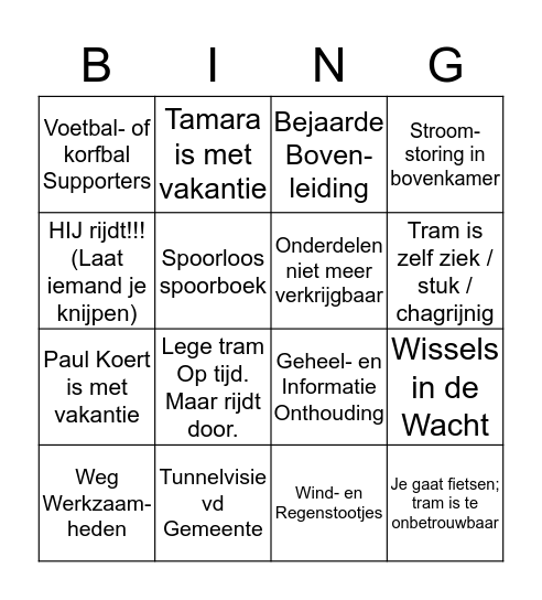 Waarom Tram 26 niet rijdt Bingo! Bingo Card