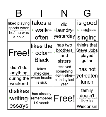 Midterm Review Bingo Card