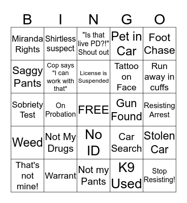 Live PD Bingo Card