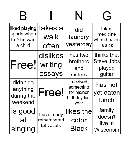 Midterm Review Bingo: Find someone who(se): Bingo Card