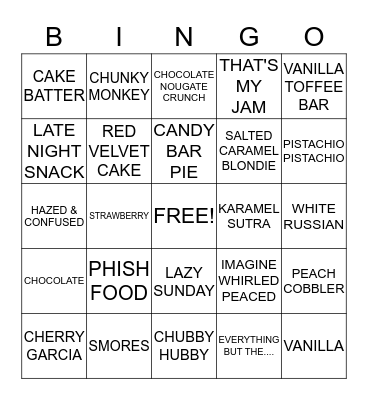 BEN & JERRYS  Bingo Card