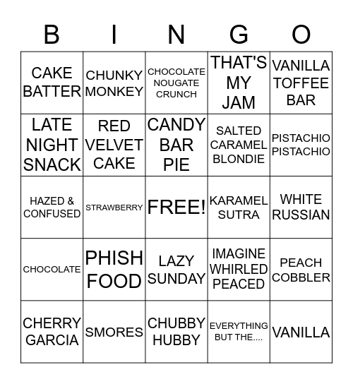 BEN & JERRYS  Bingo Card