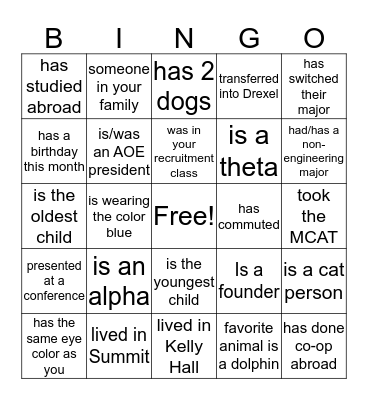 Founder's Day Bingo Card