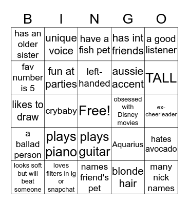 Rosé Bingo Card