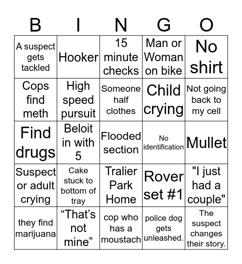 Cops Bingo Card